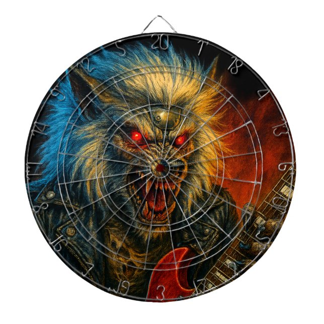 Heavy-Metal Wolve playing Guitar Dart Board (Front)