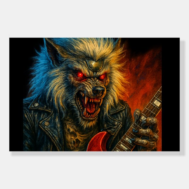 Heavy-Metal Wolve playing Guitar Foam Board (Front)