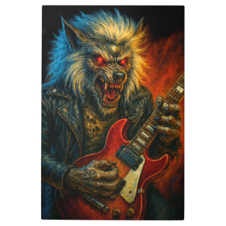 Heavy-Metal Wolve playing Guitar Metal Print