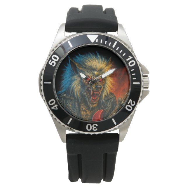 Heavy-Metal Wolve playing Guitar Watch (Front)