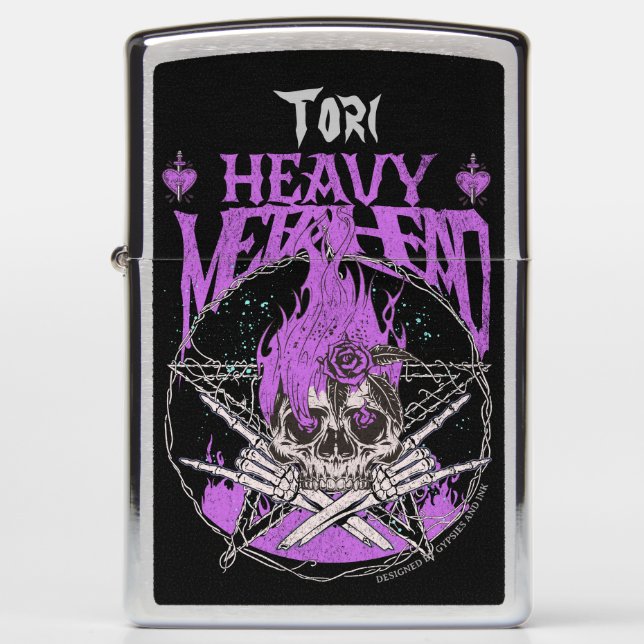 Heavy Metalhead Personalized Zippo Lighter Lavende (Front)