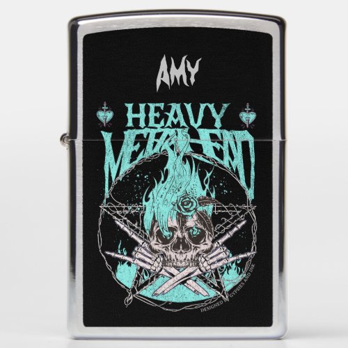 Heavy Metalhead Personalized Zippo Lighter Turquoi