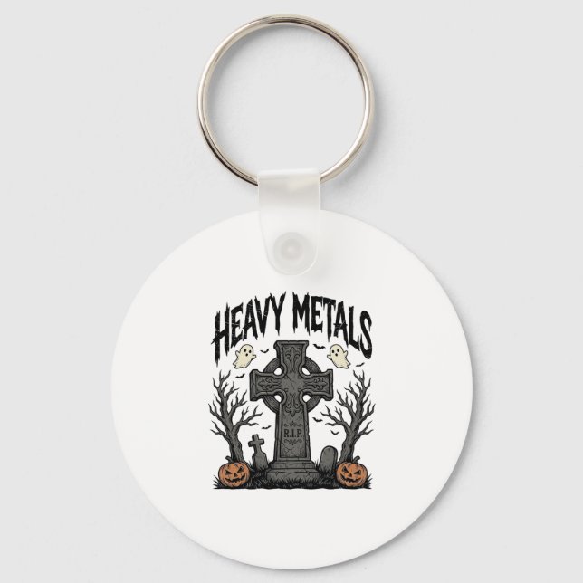 Heavy Metals Halloween Graveyard Vector Design_1 Keychain (Front)