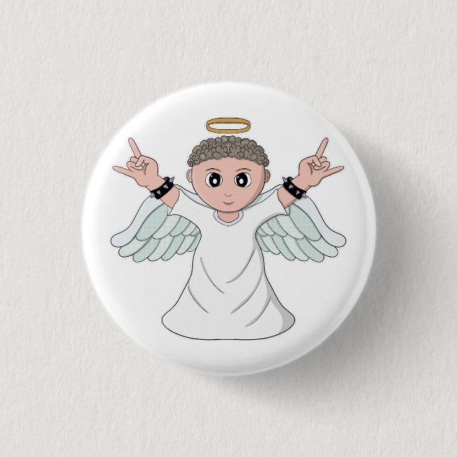 Heavy Music Loving Angel Button (Front)