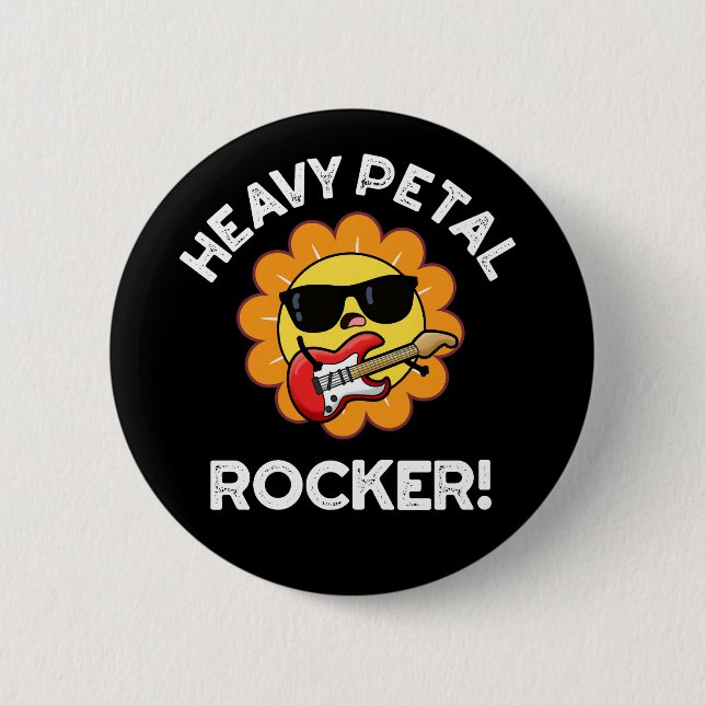 Heavy Petal Rocker Funny Flower Pun Dark BG Button (Front)