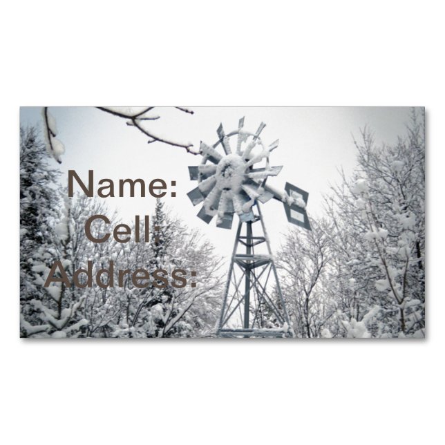 Heavy Snow on Windmill and Trees Business Card Magnet (Front)