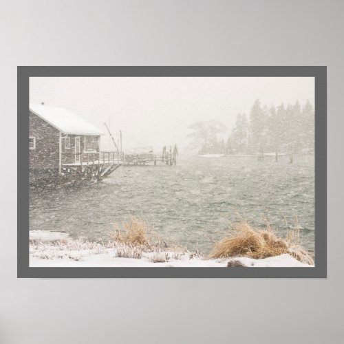 Heavy Snowstorm in Bass Harbor Maine Poster