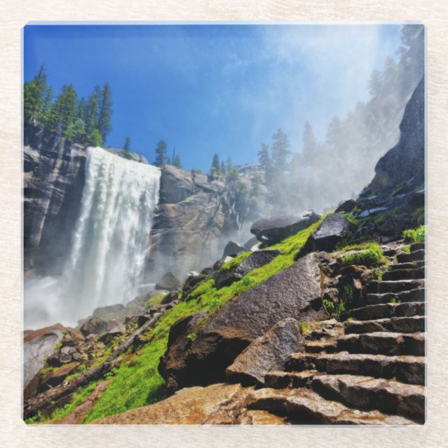 Heavy Spray from Vernal | Yosemite National Park Glass Coaster (Front)
