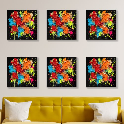 Heavy Texture Neon Splatter Gold Abstract Acrylic Photo Tile
