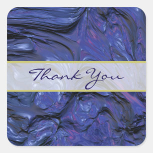 Heavy Texture Purple Blue Paint Thank You Square Sticker