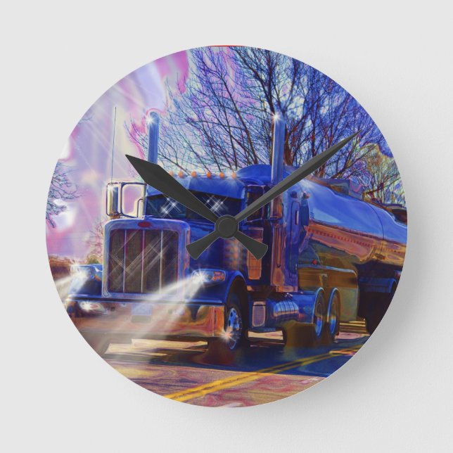 Heavy Transport Blue Tanker Truck Wall Clock (Front)