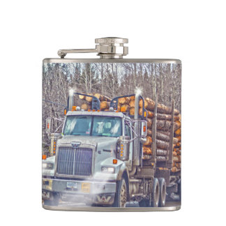 Heavy Transport Logging Truck and Highway Hip Flask
