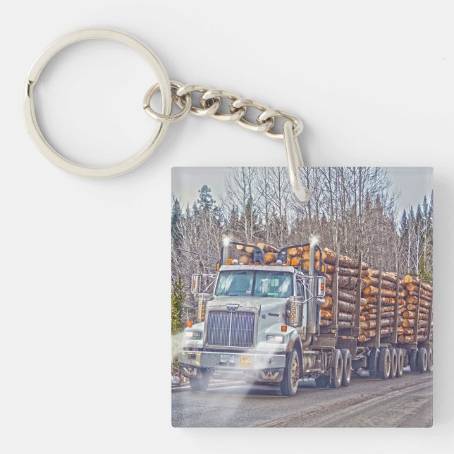 Heavy Transport Logging Truck and Highway Keychain (Front)