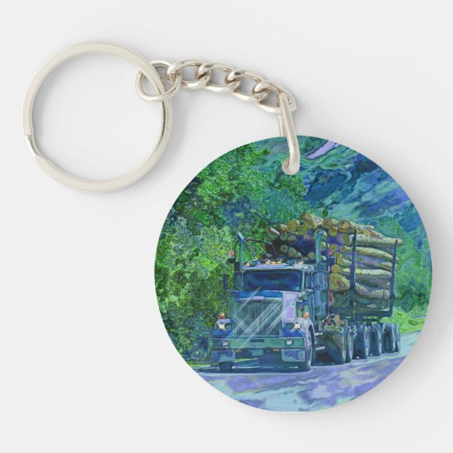 Heavy Transport Logging Truck Art for Lorry Driver Keychain (Front)