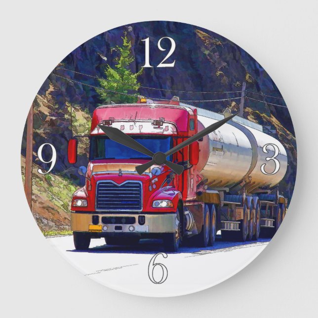 Heavy Transport Red Tanker Truck Wall Clock (Front)