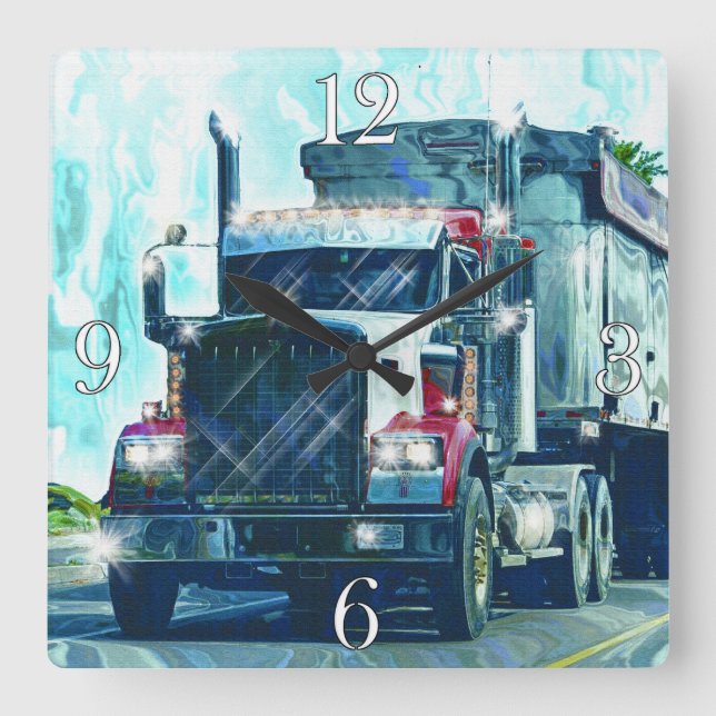 Heavy Transport Red Truck Art Wall Clock (Front)