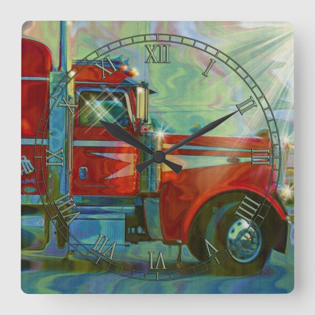 Heavy Transport Red Truck Art Wall Clock (Front)