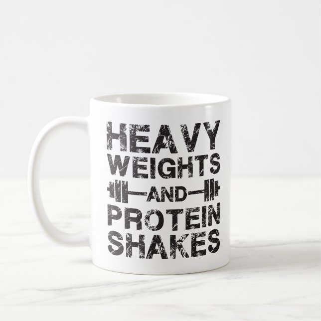 Heavy Weights and Protein Shakes - Gym Workout Coffee Mug (Left)