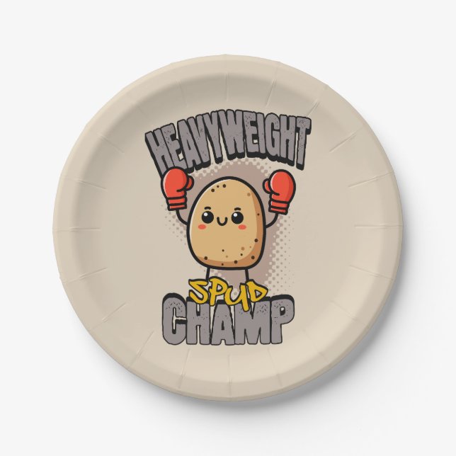 Heavyweight Spud Champ Boxing Potato  Paper Plates (Front)