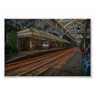 Hebden Bridge Railway Station Vintage Neon Art Photo Print