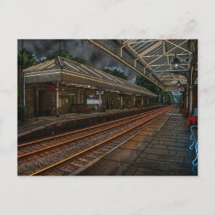 Hebden Bridge Railway Station Vintage Neon Art Postcard
