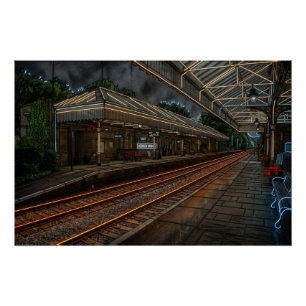 Hebden Bridge Railway Station Vintage Neon Art Poster
