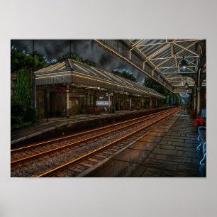 Hebden Bridge Railway Station Vintage Neon Art Poster