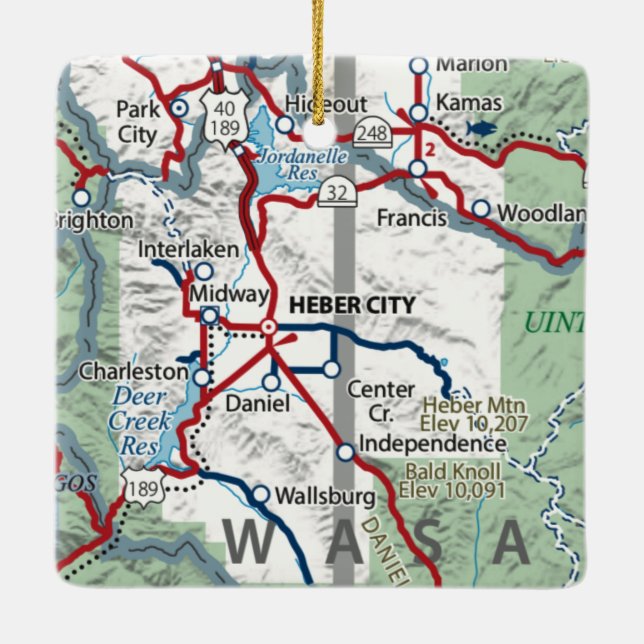 Heber City Utah Map Ceramic Ornament (Back)
