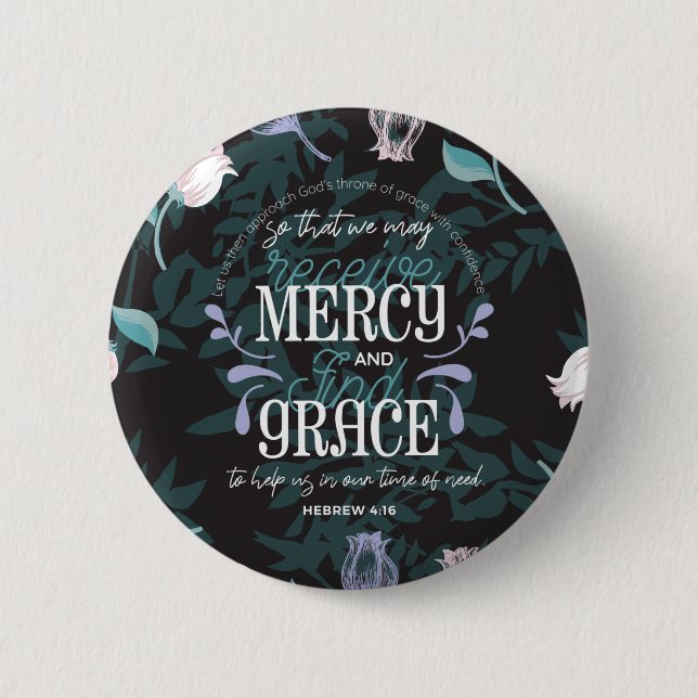 Hebrew 4:16 quotes black ver button (Front)