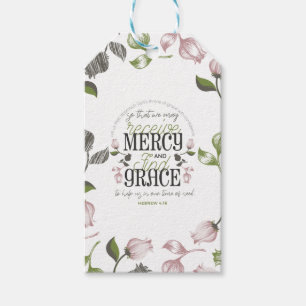 Hebrew 4:16 quotes with floral art white ver gift tags