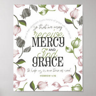 Hebrew 4:16 quotes with floral art white ver poster