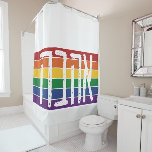 Hebrew AHAVAH  LOVE On a Rainbow _ LGBTQ Jews Shower Curtain