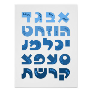 Hebrew Alef-Bet in Ombre Blue Jewish Children  Poster