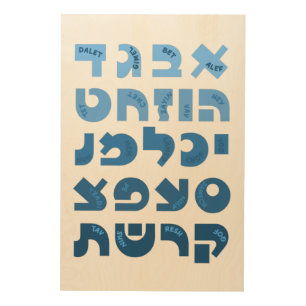 Hebrew Alef-Bet in Ombre Blue Jewish Children  Wood Wall Art