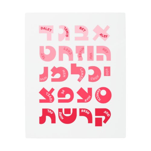 Hebrew Alef_Bet in Ombre Red_Pink Jewish Children Metal Print