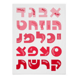Hebrew Alef-Bet in Ombre Red-Pink Jewish Children  Poster