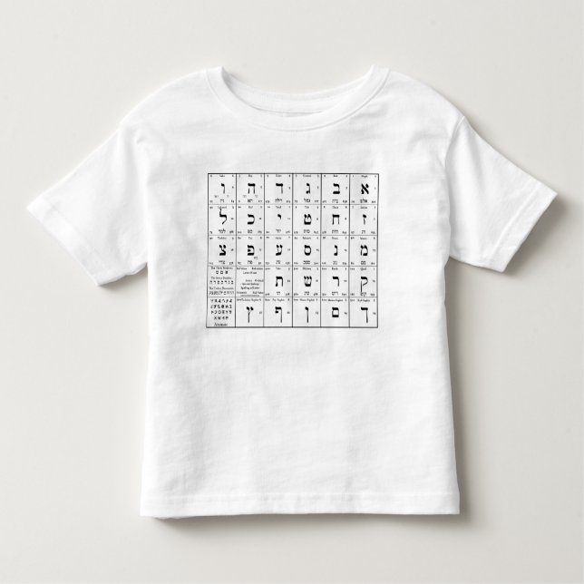 Hebrew Alphabet Letters Chart Toddler T-shirt (Front)