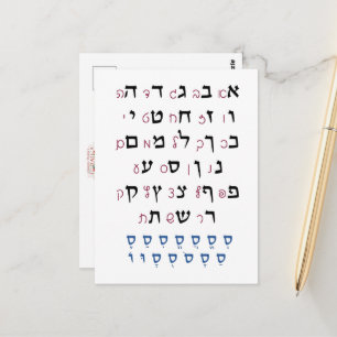 Hebrew Alphabet with Nikkud Jewish Education Color Postcard