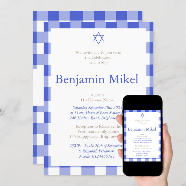 Hebrew Baby Boy Naming Ceremony Jewish Blue Invitation Zazzle