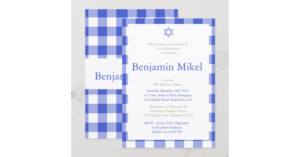 Hebrew Baby Boy Naming Ceremony Jewish Blue Invitation Zazzle
