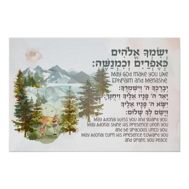 Hebrew Blessing for Jewish Boy's Room Nursery  Poster (Front)