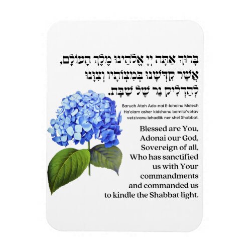 Hebrew Blessing for Shabbat Candles Hydrangea Magnet