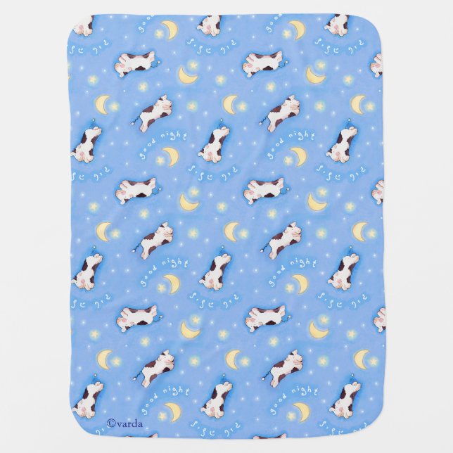 hebrew cow jumping over the moon baby blanket (Front)
