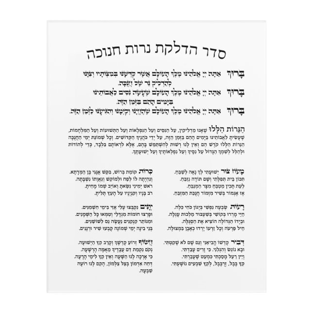 Hebrew Hadlakat Nerot Chanukah - Blessings Menorah Acrylic Print (Front)