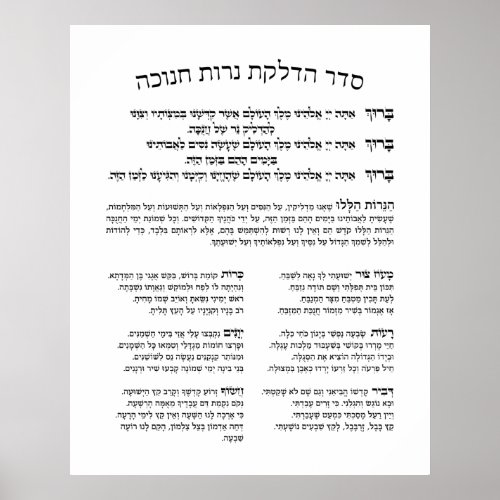 Hebrew Hadlakat Nerot Chanukah _ Blessings Menorah Poster