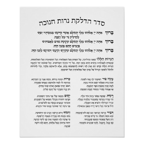 Hebrew Hadlakat Nerot Chanukah _ Blessings Menorah Poster