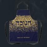 Hebrew Hanukkah Light up Night Gold/Navy Glitter Apron<br><div class="desc">Make the Kitchen Staff smile! Hebrew Hanukkah Light up The Night Gold/Navy Glitter. Gold glitter on navy background is the perfect backdrop for this festive Hanukkah message. Includes the Hebrew word "CHANUKAH" . You can Make this apron your own with your personal message. Text is editable.. For variations on this...</div>