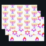 Hebrew Inspired Gift Wrap HAMbWG<br><div class="desc">Holiday gift wrap with a Hebrew inspired theme of the Menorah,  the Star of David,  and the flame. Background color can be changed and selected by editing the image.  HAMbyWhiteGlove.  Shown with a white background and rainbow graphics.</div>