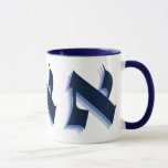 Hebrew Letter Alef in Blue Mug<br><div class="desc">Simple in its beauty - Hebrew letter alef resembling the style of the traditional scribes (soferim) writing the Torah (Scriptures or Hebrew Bible). In Jewish mysticism, it is quite often seen as the symbol of G-d's Oneness. This design is the perfect gift for many occasions - bat/bar mitzvah, Mother's Day,...</div>