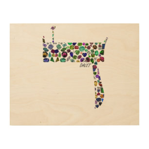 Hebrew Letter DALET made with Gemstones Wood Wall Art